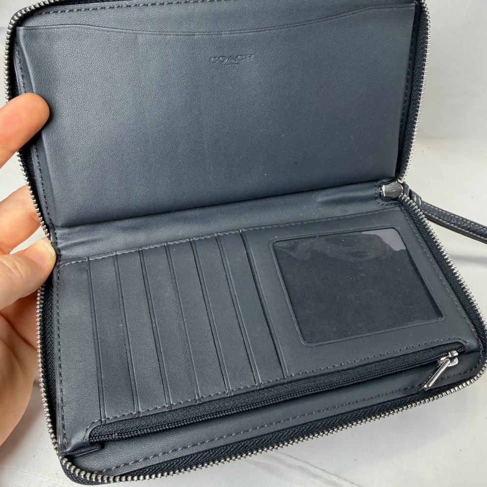 Coach Accordion Zip Wallet Womens OS Navy Blue Signature Jacquard Dempsey View 3